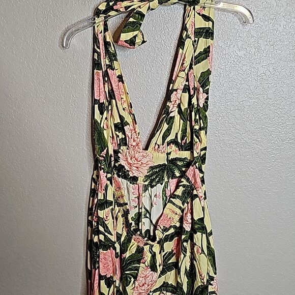 Agua Bendita x Target XL Floral Palm Jumpsuit Wide leg Halter top yellow green - Picture 5 of 10